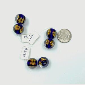 Wild Things Beads Lampwork Floral Blue Orange Yellow Red Top Drilled 2 Per Stran